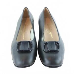 SALVATORE FERRAGAMO Gancini Buckle Leather Ballerina Flats SIZE 9.5 Preppy